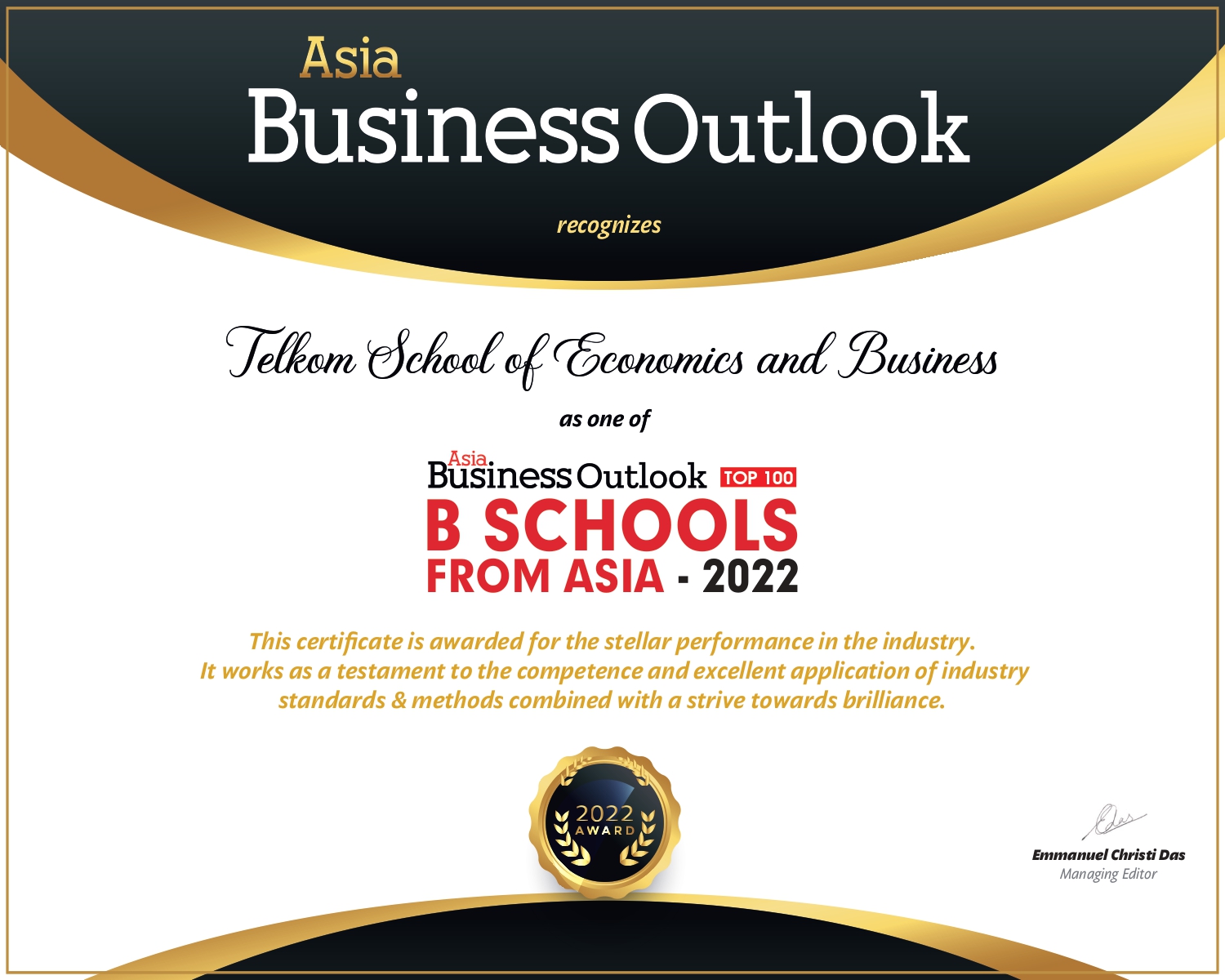 FEB Telkom University Top 100 B Schools From Asia 2022