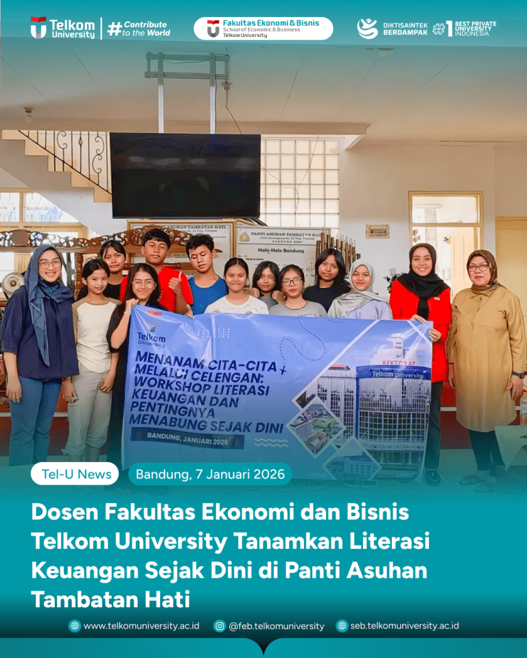 Cover - Kebersamaan dosen FEB Telkom University bersama para penghuni Panti Asuhan Tambatan Hati dalam kegiatan edukasi literasi keuangan sejak dini.